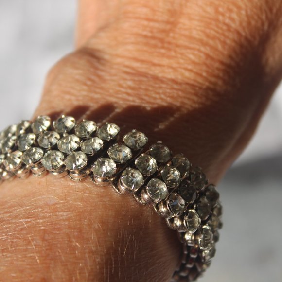 Expandable Stainless Steel Rhinestone Bracelet Vintage - Picture 4 of 5